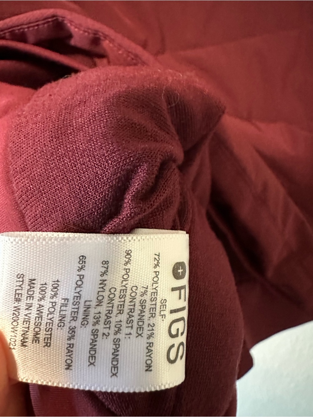 Figs Women's Burgundy insulated Zip Jacket - Picture 8 of 9